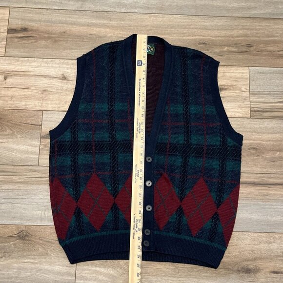 VTG Jantzen Knit Cardigan Sweater Vest Plaid SZ XL Multicolor USA Made Grandpa - Picture 5 of 10